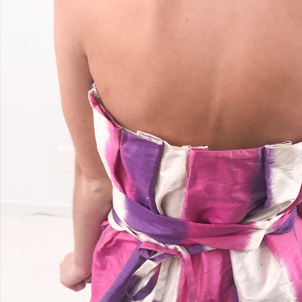 Adam AS-IS 6 Silk Tie Dye Stripe Strapless Dress Glam Valentines Day - Picture 4 of 13